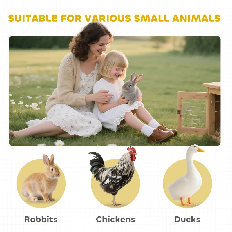 PawHut Rabbit Hutch Elevated Bunny Cage Small Animal Habitat With Metal Frame, No Leak Tray, Metal Wire Pan, Openable Water-Resistant Asphalt Roof For Rabbits, Chickens, Ducks, IndoorOutdoor Natural