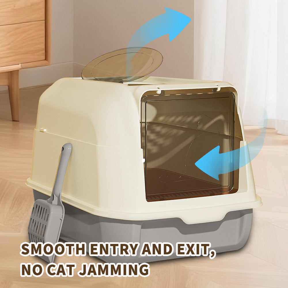 51cm Large Fully Enclosed Top Entry Cat Litter Box, Front Flip Door Dual Opening, Anti-Splashing Anti-Tracking Odor Locking Cat Toilet With Free Scoop & Deodorant Pack