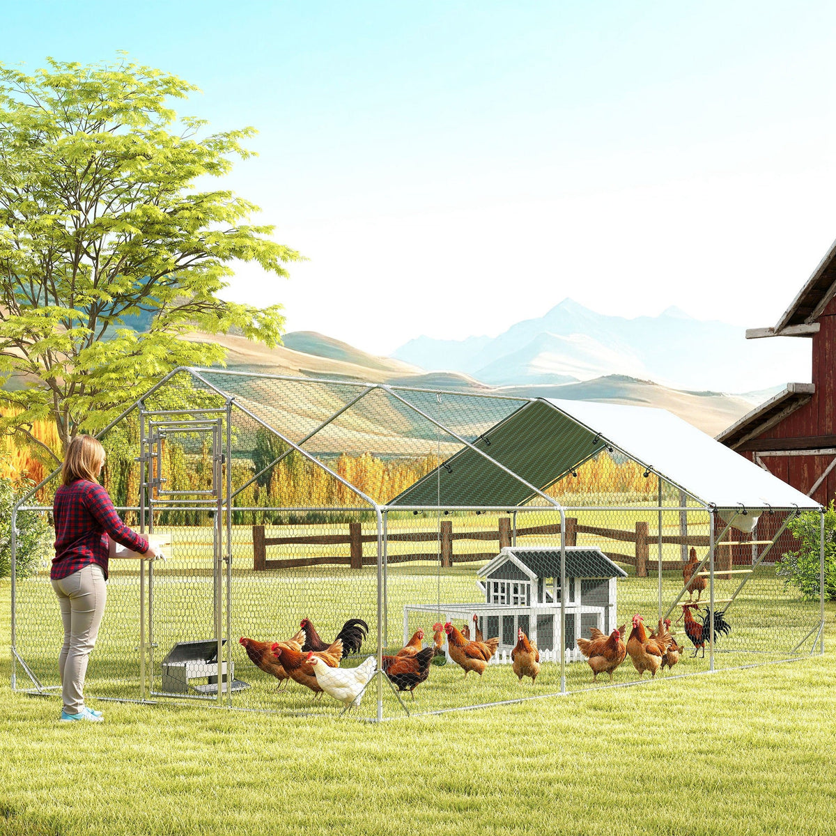 Wooden Chicken Coop with Run for 1-2 Chickens, 68" x 59" x 42"