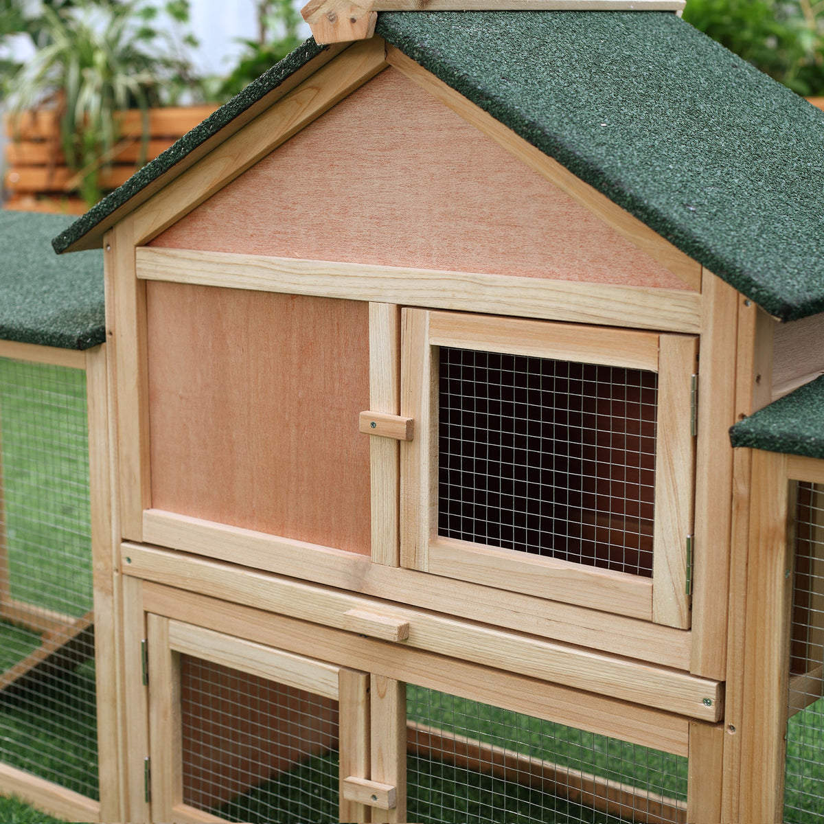 Rabbit Cage Outdoor, Rabbit House 83" 2 Story Deluxe XL Wooden Rabbit Hutch Big Bunny Cage w/ Ladder and Run