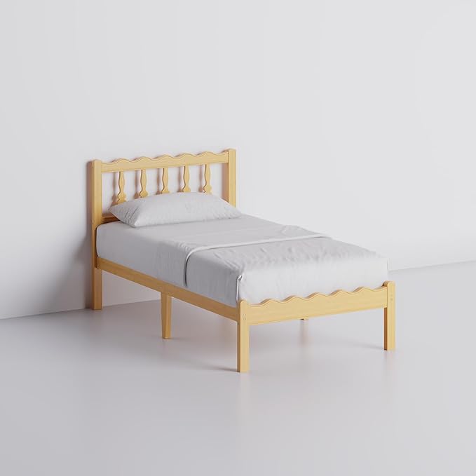 Bamboo Twin Bed Frame with Headboard, 14 inch Solid Wood Platform Bed Frames Twin Size with Metal Slats, No Box Spring Needed, Easy Assembly, Noise Free