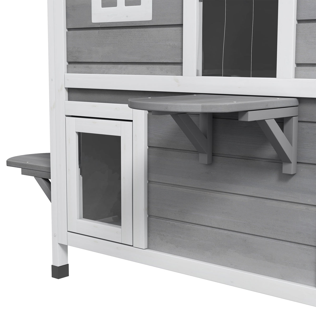 2-story Cat House Outdoor, Weatherproof Wooden Cat Enclosure for Feral Cats with Escape Door, Openable Roof, Jumping Platforms, Gray