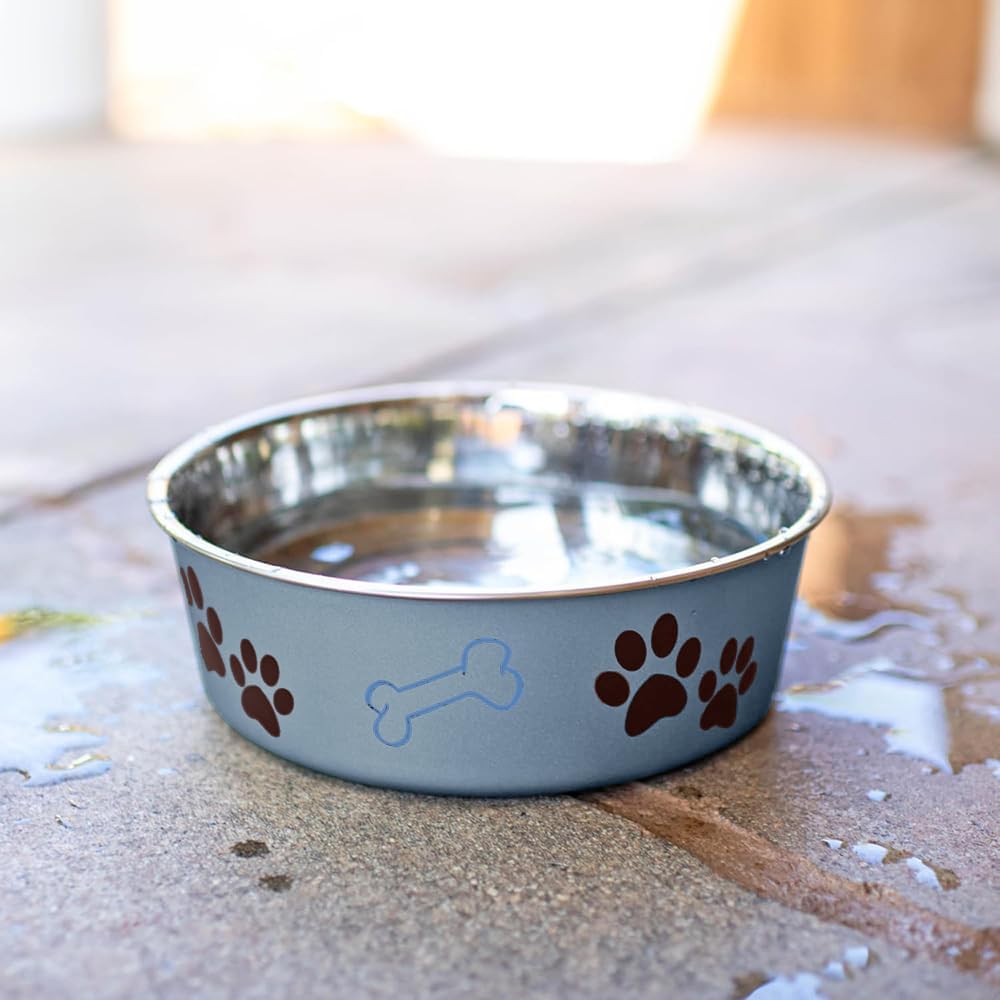 Loving Pets Bella Dog Bowls- Stainless Steel Dog & Cat Bowls - Spill Proof Dog Food Bowl, Cat Bowl, Puppy Essentials & Pet Supplies Great for Home & Travel (Large 35-65 lbs, Blueberry)