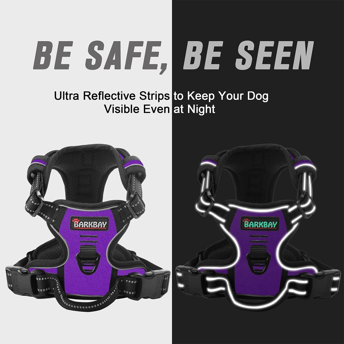 BARKBAY No Pull Dog Harness Front Clip Heavy Duty Reflective Easy Control Handle for Large Dog Walking(Purple,L)