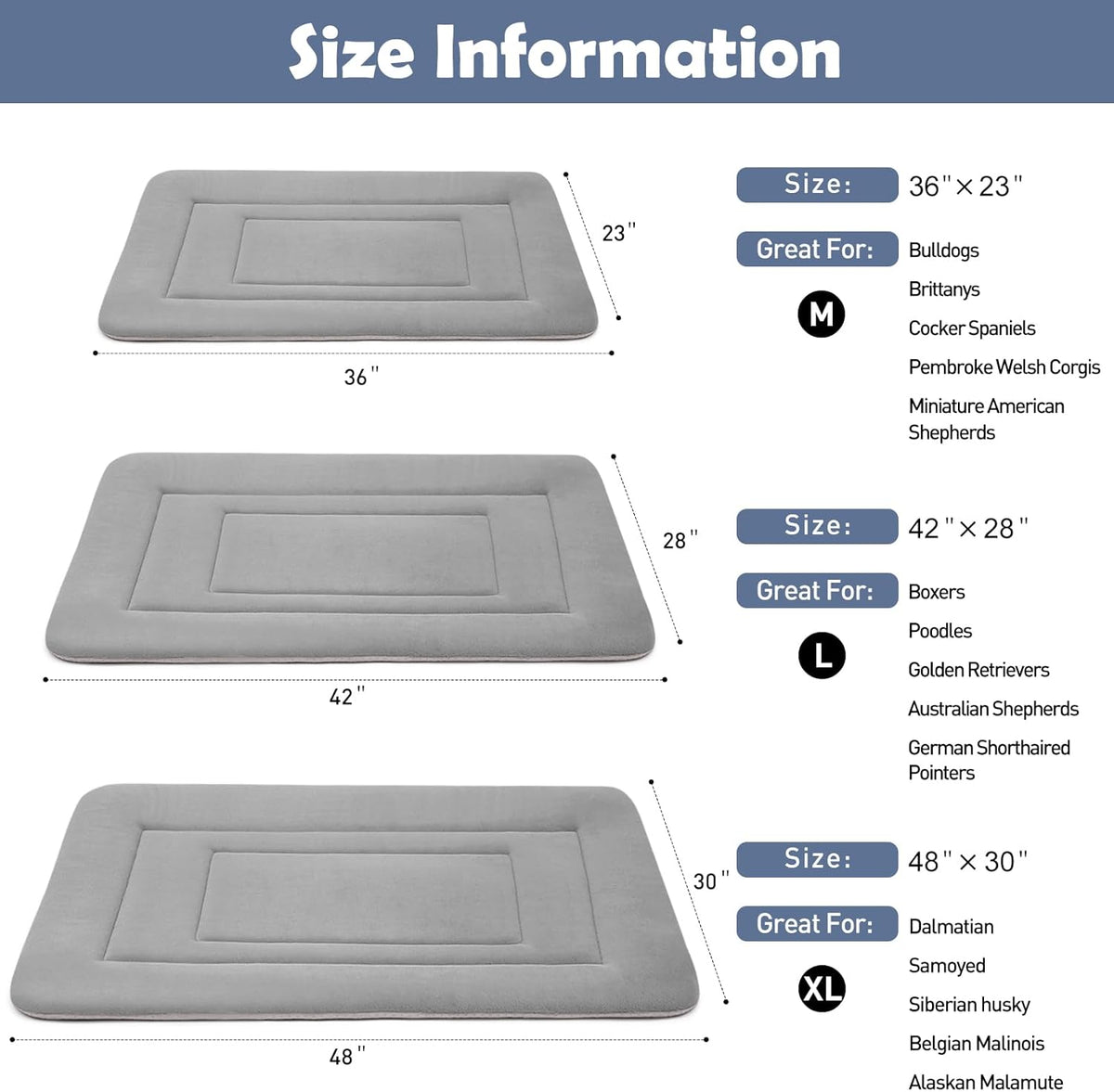 JoicyCo Soft Dog Crate Bed Pad Mat, 42 in Non-Slip Bottom Washable for Large Dogs, Pet Mattress Kennel Pad, Clay Gray