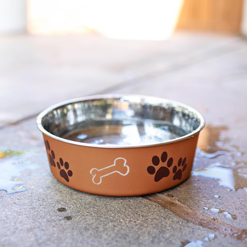 Loving Pets Bella Dog Bowls- Stainless Steel Dog & Cat Bowls - Spill Proof Dog Food Bowl, Cat Bowl, Puppy Essentials & Pet Supplies Great for Home & Travel (X-Large 65-100lbs, Copper)