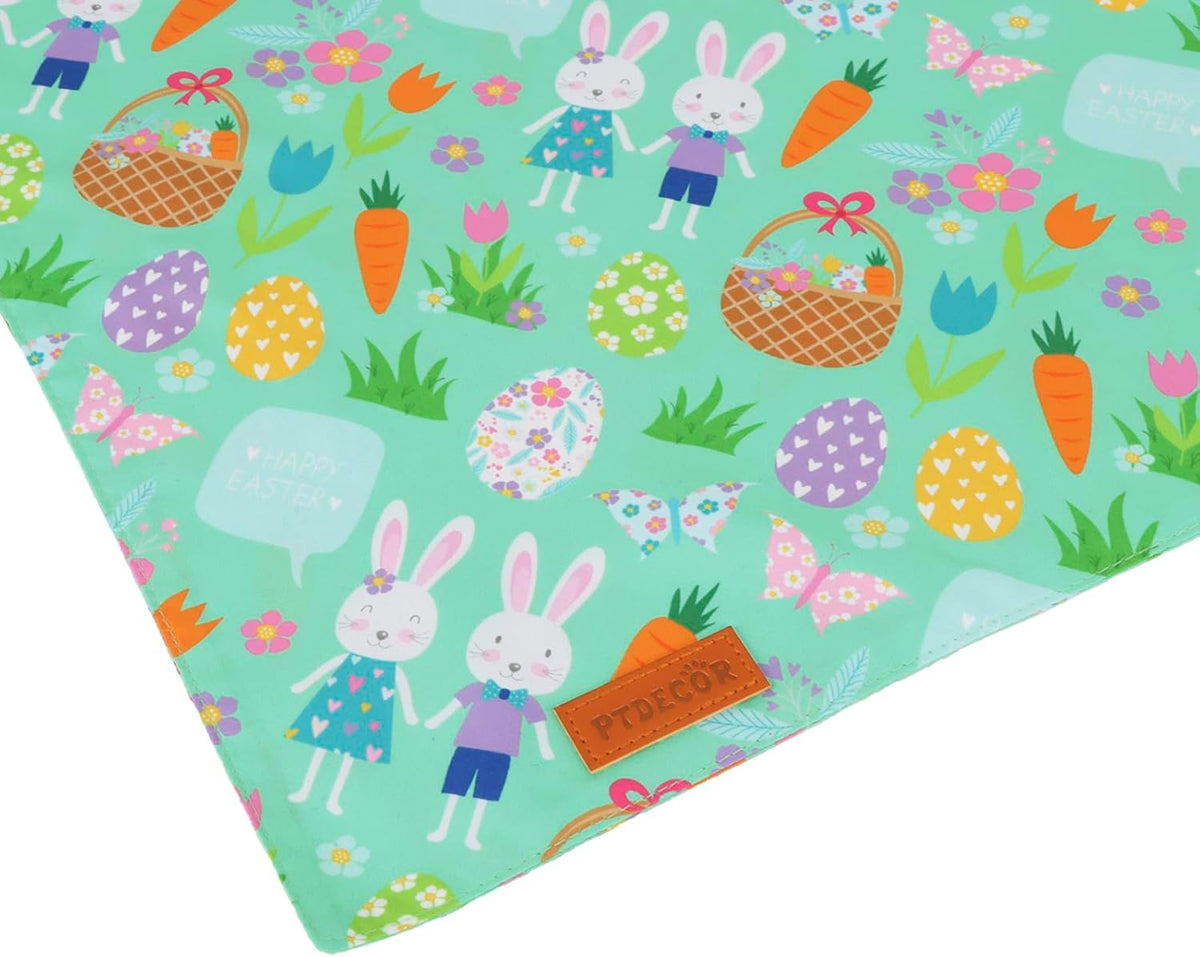PTDECOR Easter Dog Bandana, Reversible Rabbit Easter Egg Dog Scarf, Multi Size, White Green Bandanas for Small Pets (White&Green, Small)