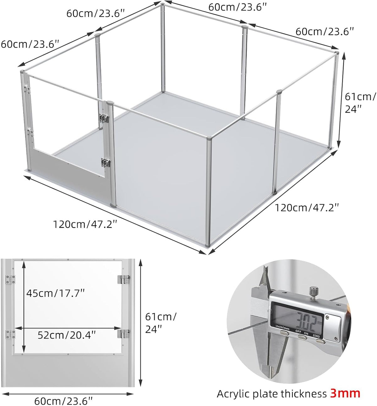 Dog Clear Playpen Fence Kennel: Pet Indoor Heavy Duty Whelping Box Pen Cage with Waterproof whelping pad - Small Animal Acrylic Exercise Kennel Pen with Metal Frame for Cats Puppy Rabbits Guinea Pig