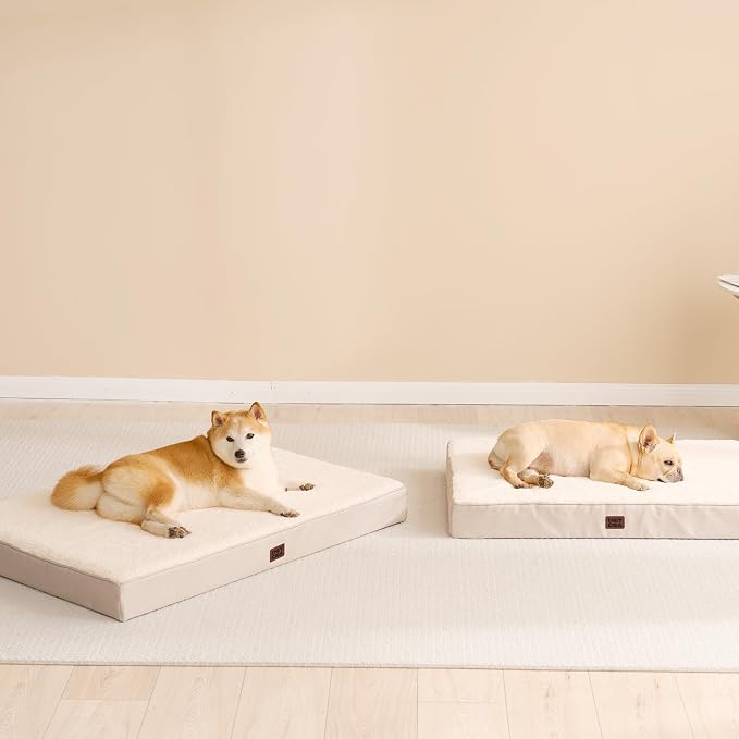 EHEYCIGA Orthopedic Dog Bed Large with Removable Washable Cover, 35IN Camel | Egg Crate Foam Support, Durable Oxford fabric, Non-Slip Bottom, Machine Washable, Soft Waterproof Plush Pet Bed Mat For Crate