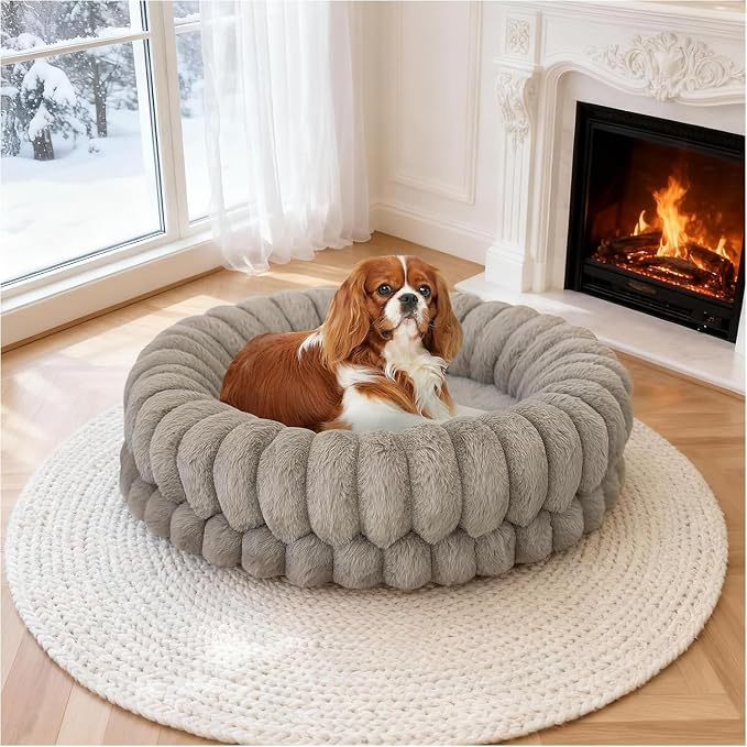 BALANCE Luxury Donut Dog Bed, 24 Inches Round Dog Beds for Small Dogs Washable, Orthopedic Calming Pet Bed for Puppy and Cats with Anti-Slip Bottom (Oatmeal)