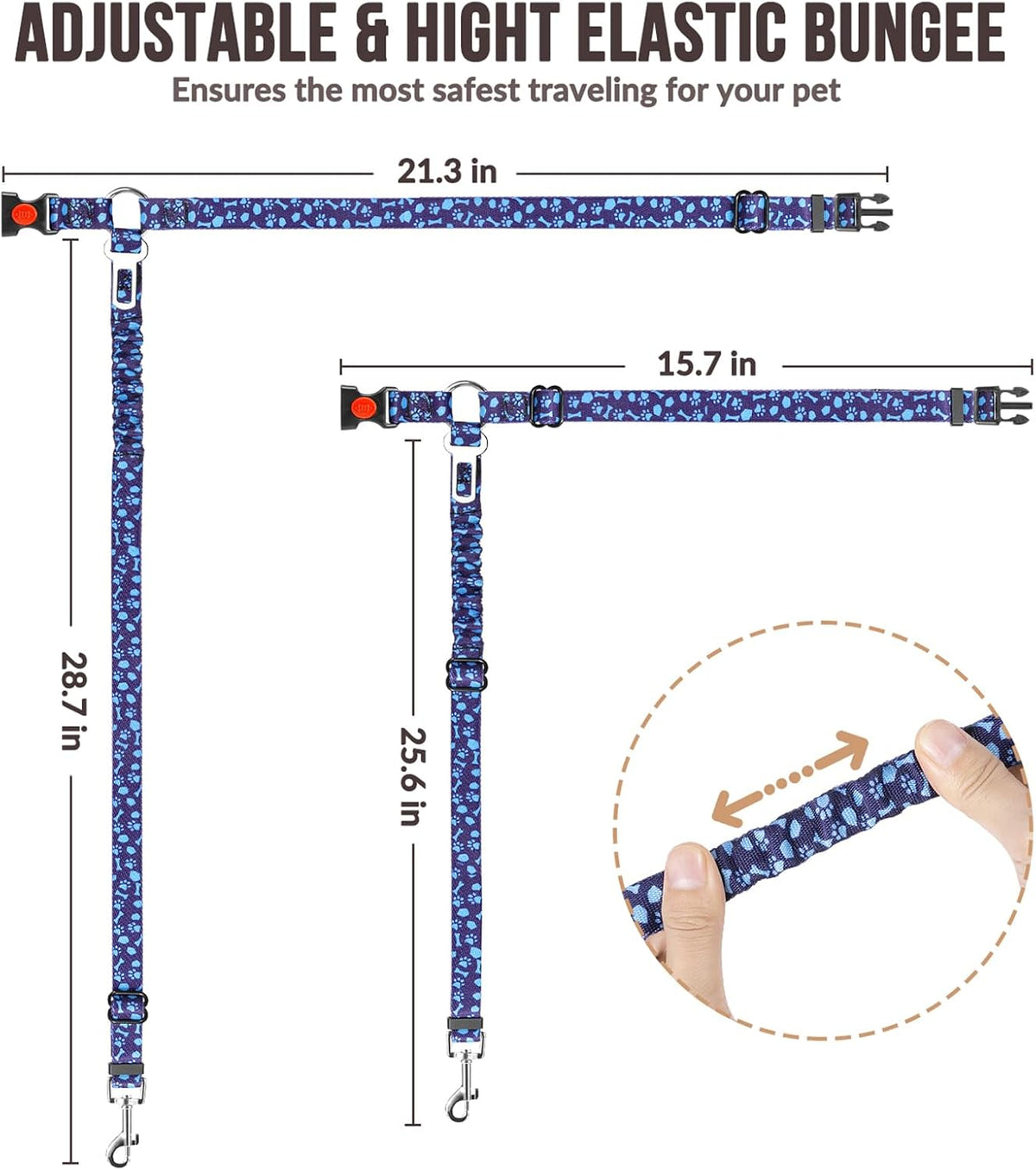 SlowTon Dog Seat Belt for Car, 2 Pack Dog Car Harness Seatbelt Adjustable with Elastic Bungee Buffer, 2 in 1 Pet Car Leash Headrest Restraint Dog Reflective Safety Tether (S, Blue, Headrest+Clip)