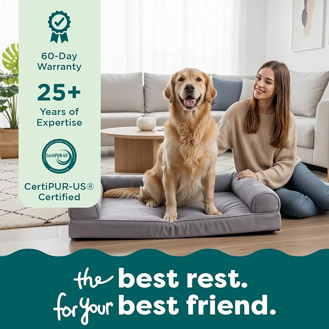 FurHaven Orthopedic Dog Bed For Large Dogs, Sofa Contour Mattress with Solid Orthopedic Foam Slab for Joint Support, Removable Washable Cover, Jumbo Plus XXL, Faux Fur, Charcoal