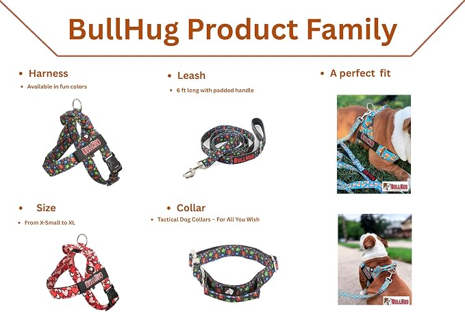 Adjustable Dog Harness– No Pull, No Choke – for English Bulldogs, French Bulldogs, Pugs & Broad-Chested Breeds – Easy, Safe Walks (BLUEWHITE, Medium)