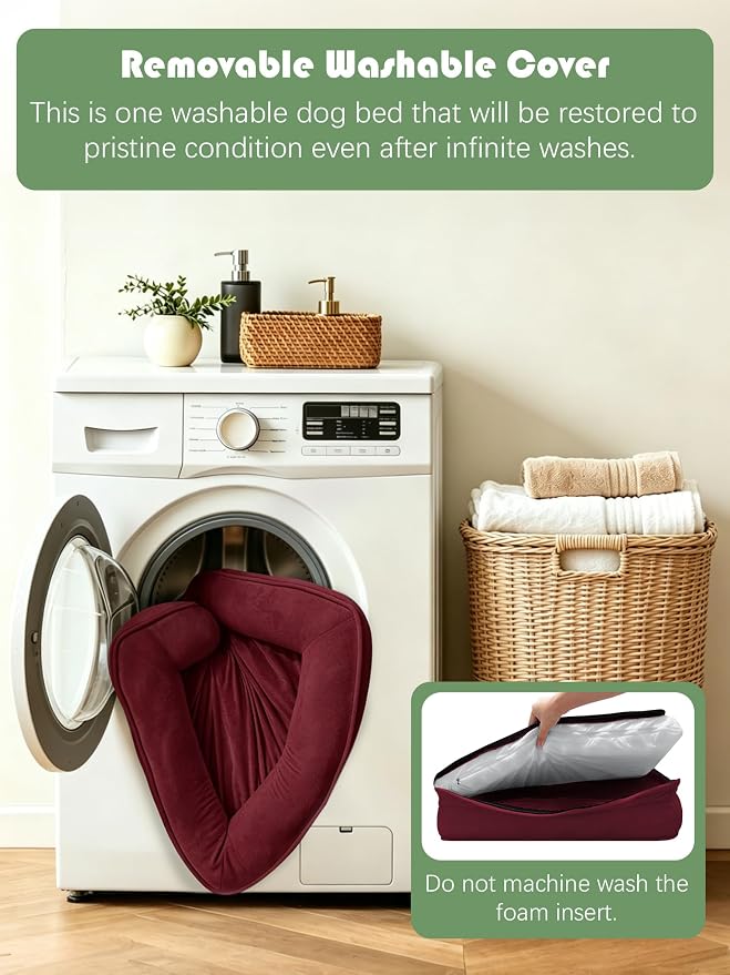 Spotted Play Orthopedic Dog Bed with Sides - Sofa Beds for Small Dogs, Supportive Foam Pet Couch Bed with Washable Removable Cover, Waterproof Lining and Non-Slip Bottom, Burgundy - S