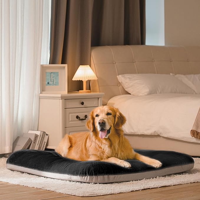 Magic Dog Super Soft Extra Large Dog Bed, 47 Inches Jumbo Orthopedic Foam Pet Beds with Anti Slip Bottom, Dog Sleeping Mattress with Removable and Washable Cover, Dark Grey XL