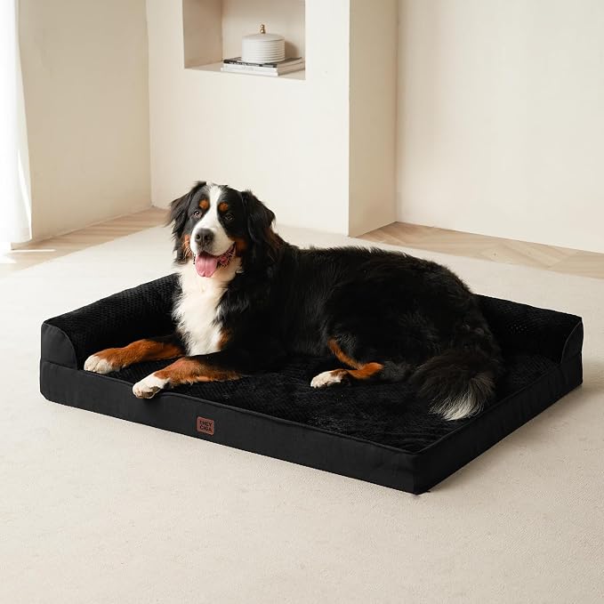 EHEYCIGA XXL Dog Bed Memory Foam, Orthopedic Giant Dog Bed Jumbo with Washable Removable Cover, Waterproof Pet Sofa Couch with Nonskid Bottom, 48x35x7.5, Black | Washable Removable Cover, Waterproof Flat Pet Sofa Couch with Nonskid Bottom, 48x35x7.5