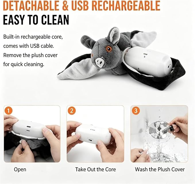 Flying Bat Dog Toy, 2026 New Flying Bat Toy for Dogs, Flapping Wings Interactive Pet Toy with Chirping Engages Cats and Dogs, Detachable USB Rechargeable, Hanging and Ground Play ,Bat:2PCS