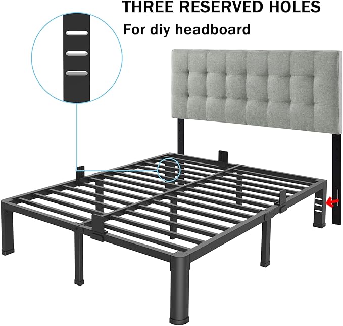 6 Inch California King Bed Frame with Rounded Corner and Headboard Hole Mattress Retainers 3500 LBS Metal Heavy Duty Steel Slats Support No Box Spring Needed Platform Noise Free Easy Assembly