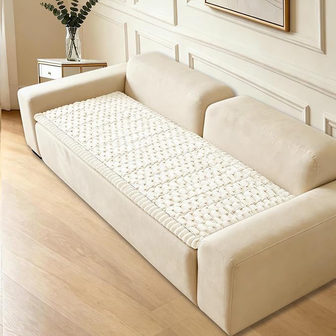 Waterproof Couch Cover for Dogs Washable,Nonslip Fuzzy Durable Pet Friendly | Soft Slipcovers for 3 Cushion Sofa Cover,Plush Thick Protector Fits Mat Bed Leather & Fabric Couches (Beige 27.6"x59.06")
