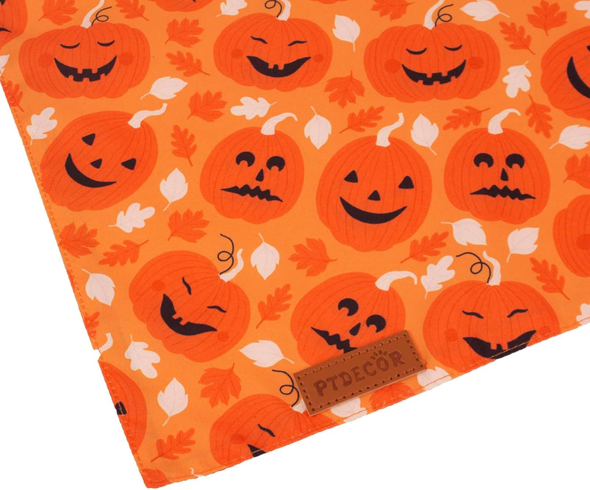PTDECOR Halloween Dog Bandana, Reversible Holiday Pet Scarf, Multi Size, Triangle Puppy Halloween Bandanas for Small Dogs Puppies Cats (Black & Orange, Small)