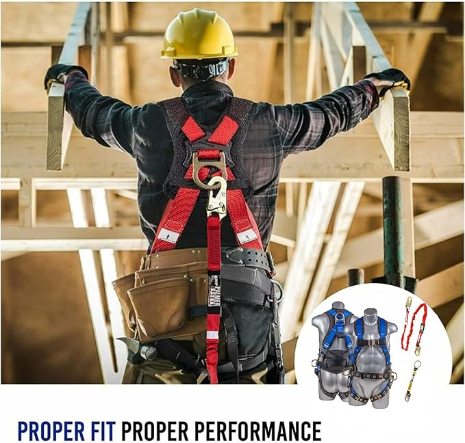 Fall Protection Hammerhead Kit I 5pt Safety Harness, 6' Double Leg Lanyard, 18" D-Ring Extender (Blue - XLG)
