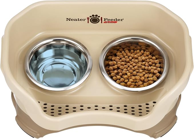 Neater Pet Brands Neater Feeder Deluxe Mess Proof Dog Bowls Elevated for Small Dogs Under 19 lbs, Made in USA, No Spill Raised Dog Food Bowl Stand Feeding Station, Food and Water Bowl Set, Cappuccino