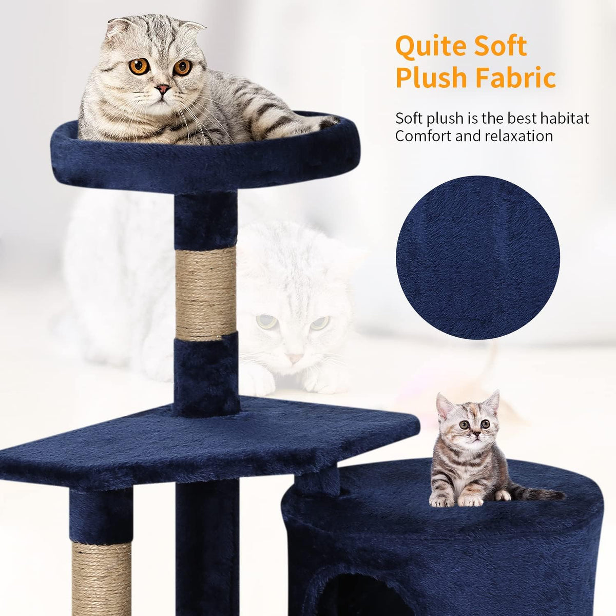 BestPet Cat Tree 36 inch Tall Scratching Toy Activity Centre Cat Tower Cat Condo Multi-Level Furniture Scratching Posts for Indoor Cats,Navy Blue
