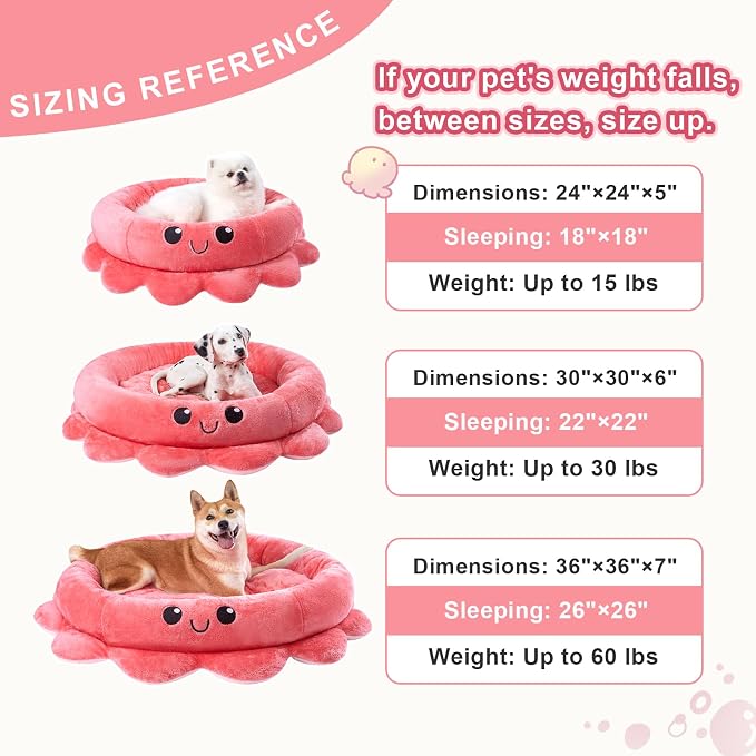 Cute Calming Dog Beds Clearance for Large and Extra Dogs, Anxiety Bolster Dog Bed with Octopus Shape, Pink, Red, XL, Boho, Round Pet Bed Cat with Removable Cushion
