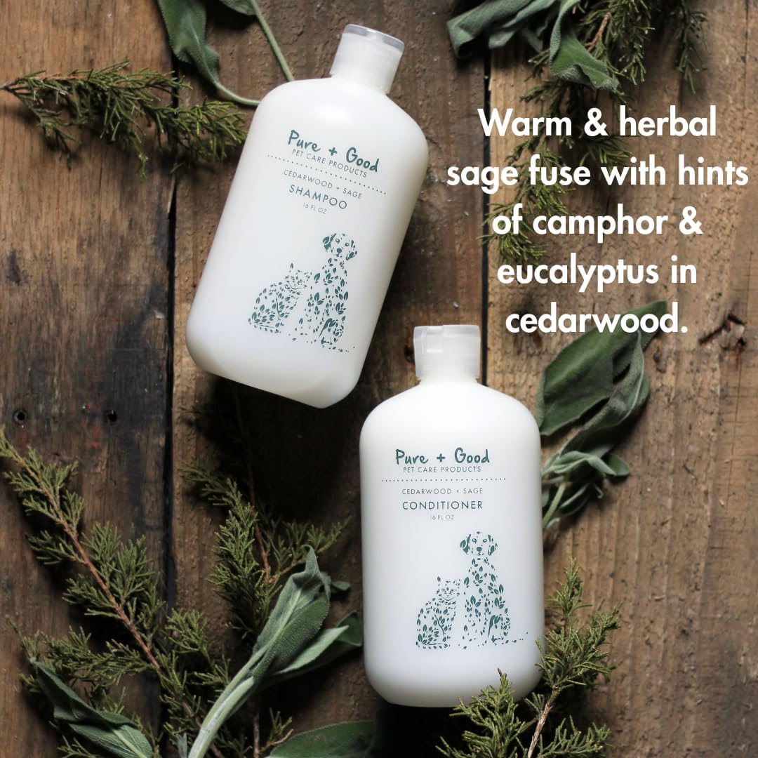 Cedarwood + Sage Shampoo and Conditioner Set, warm & herbal sage fuse with hints of camphor & eucalyptus in cedarwood, Formulated for All Pets, Gentle and Cleansing, Made in USA 16 fl oz