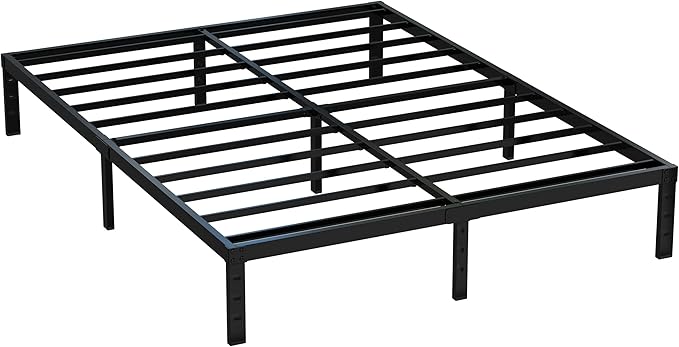 12 Inch Bed Frame Queen Size No Box Spring Needed, Heavy Duty Queen Platform Metal Bed Frame Support Up to 3000 lbs, Easy Assembly, Noise Free, Black