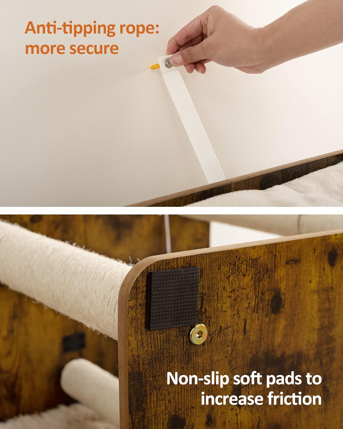 FourFurPets 26.7in Large Cat Tree Tower Condo, Cat Scratch Posts for Indoor Cats, Big Plate, Three 23.6in Full Sisal Scratching Posts, Rustic Brown