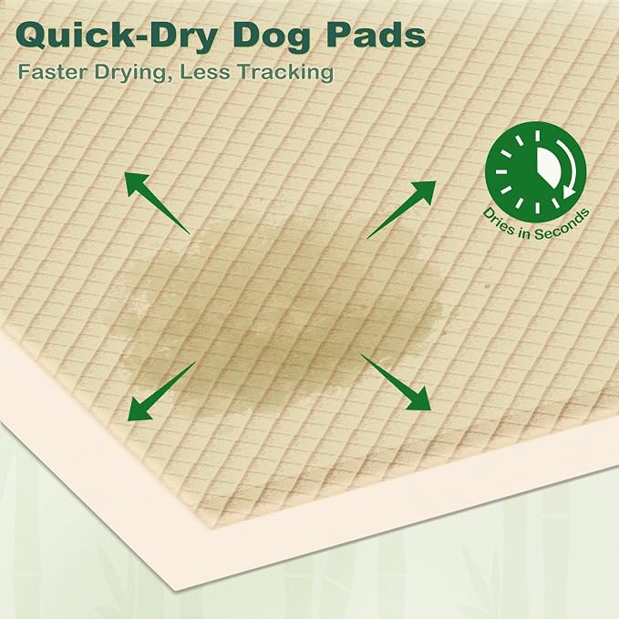 MIZOK Bamboo Dog Pee Pads Highly Absorbent No Leak X-Large 28x34in 100Ct | Thick Bamboo Fibers Instantly Absorb Liquid and Neutralize Bad Odors Keeping Your Indoor Living Space Clean and Leak Proof