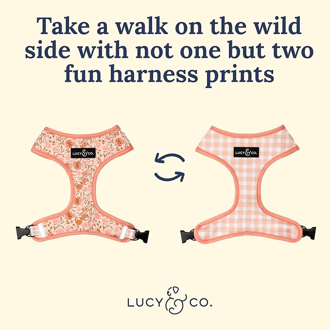Lucy & Co. Reversible Dog Harness - Water-Repellent Neoprene, Dual-Print Design, Easy Swap Style, Adjustable Comfort Fit - Woodland Wildflowers Reversible Harness - Small