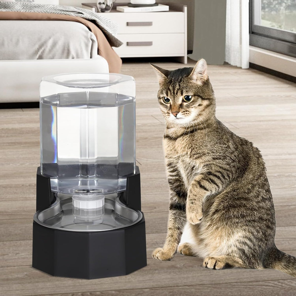 Sfozstra Gravity Water Bowl Dispenser : Automatic 5L Black Cat Stainless Steel Feeder Without Filters for Pets Indoor/Outdoor by Owners