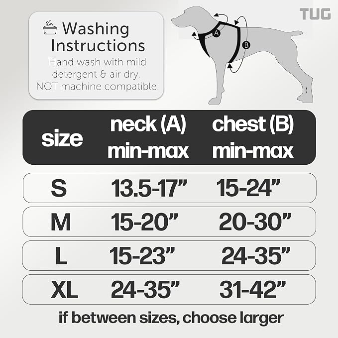 TUG Grab Dog Harness with Built-in Magnetic Traffic Leash (Small/Black) | Padded Magnetic Traffic Handle | Dual Leash Clips | 4-Point Adjustable Fit | Durable Nylon