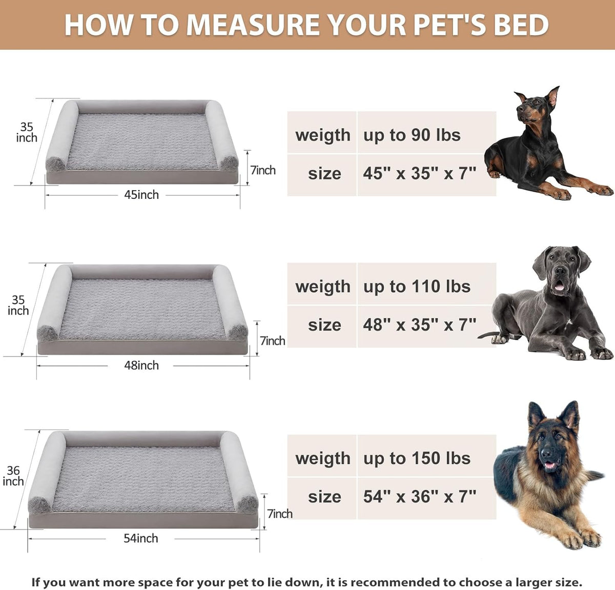 BFPETHOME Dog Beds for Large Dogs, Orthopedic Dog Bed for Medium Large Dogs,Big Waterproof Couch Pet Bed with Removable Washable Cover
