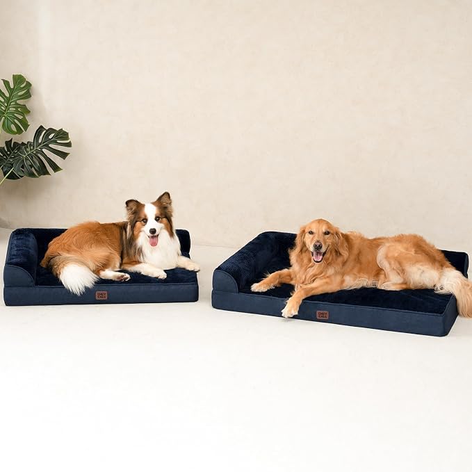 EHEYCIGA Memory Foam Dog Bed Large Size Dogs, Orthopedic Dog Bed Large with Washable Removable Cover, Waterproof Pet Sofa Couch with Nonskid Bottom, 36x27x6, Navy Blue | Washable Removable Cover, Waterproof Flat Pet Sofa Couch with Nonskid Bottom, 36x27x6