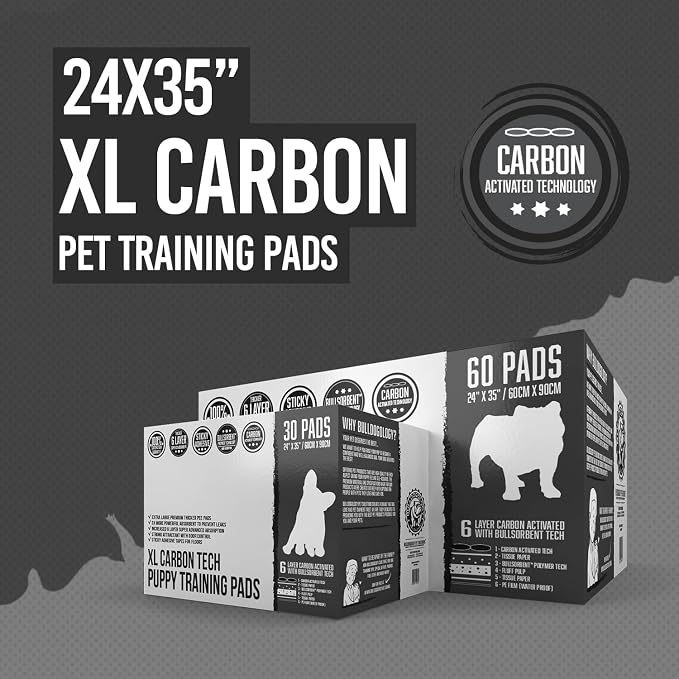 Bulldoglogy Carbon Black XL Dog Pee Pads for Extra Large Dogs with Adhesive Sticky Tape - Extra Large Charcoal Housebreaking Dog Pee Pads Disposable (24x35) (40-Count, Black)