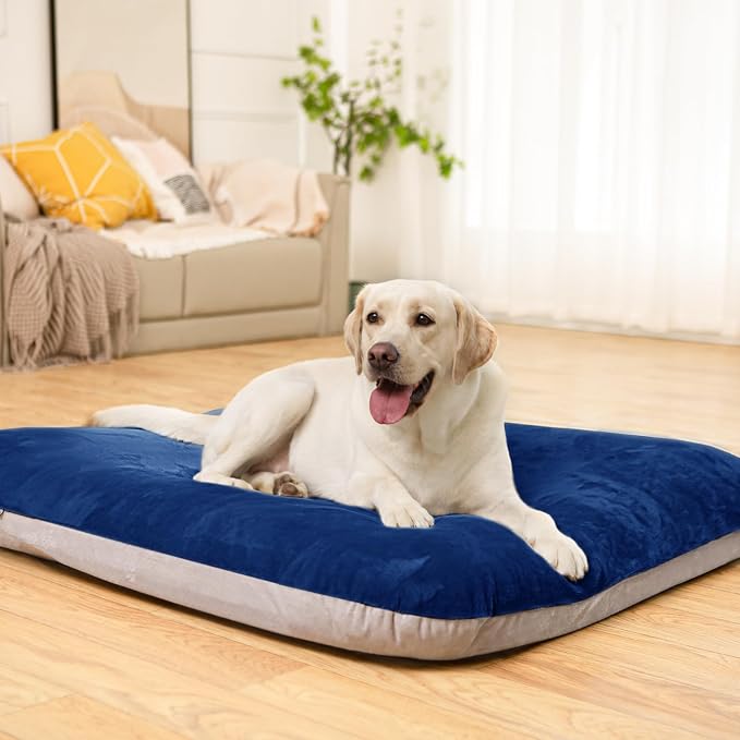 Magic Dog Super Soft Extra Large Dog Bed Jumbo Pet Beds Orthopedic 47 Inch Washable Anti Slip Dog Sleeping Mattress with Removable Cover, Blue XL