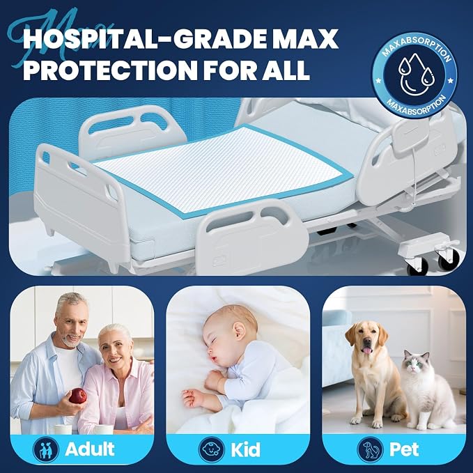MILDPLUS Heavy Duty Underpad 36''x36'' (Blue or Purple) | 125 Grams, Extra Large Chucks Pads, Disposable Bed Pads, Super Absorbent Incontinence Pads for Adults, Kids, Pee Pads