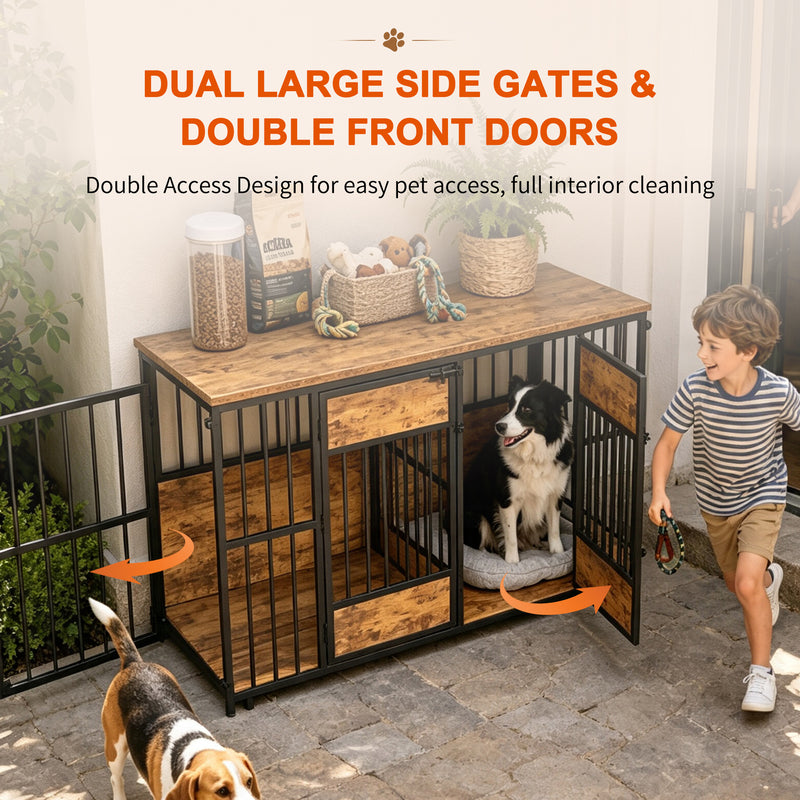 Wooden Dog Crate Furniture, Large Dog Kennel With Storage Top, Indoor Pet Cage