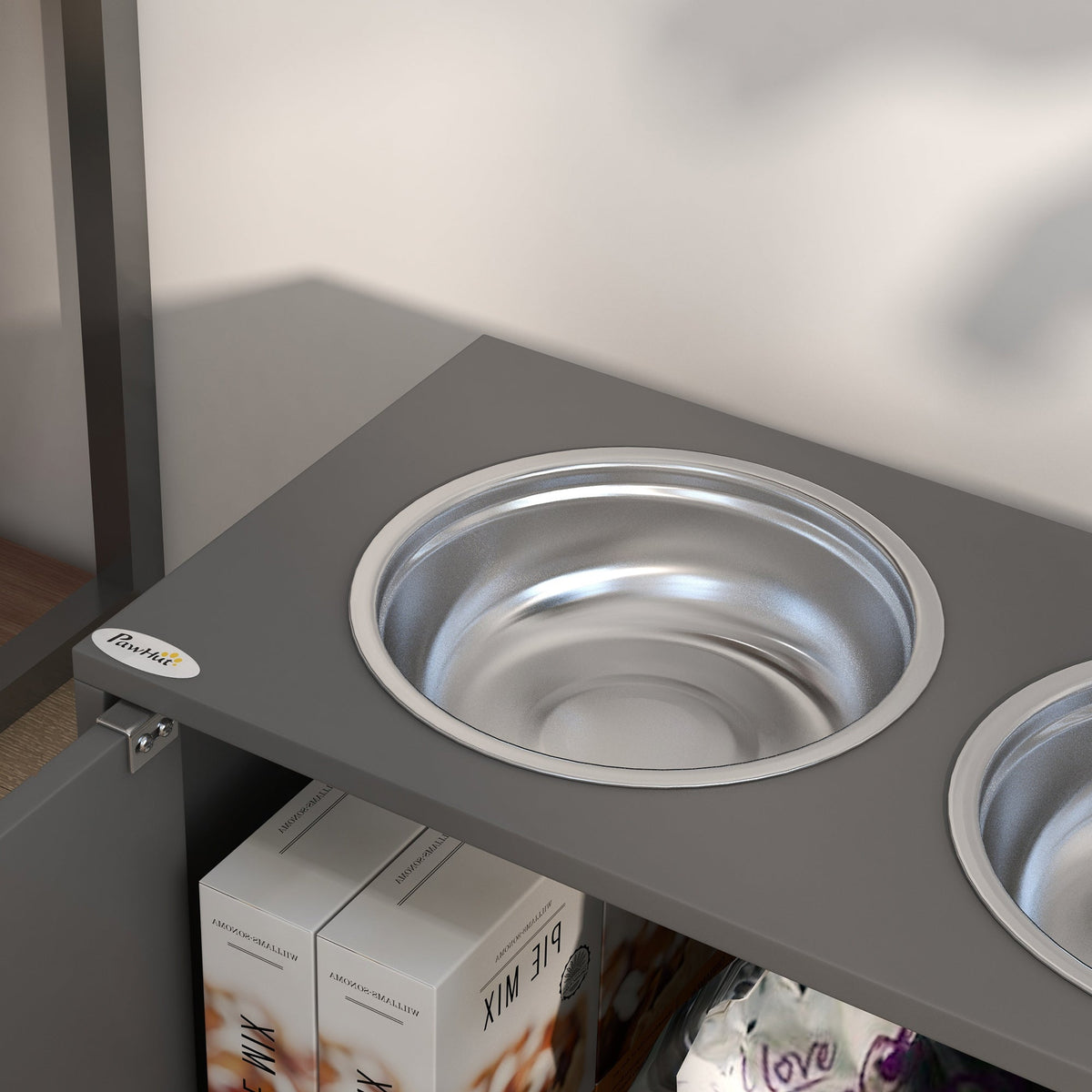 Elevated Dog Bowls with Storage Cabinet Containing Large 44L Capacity, Gray