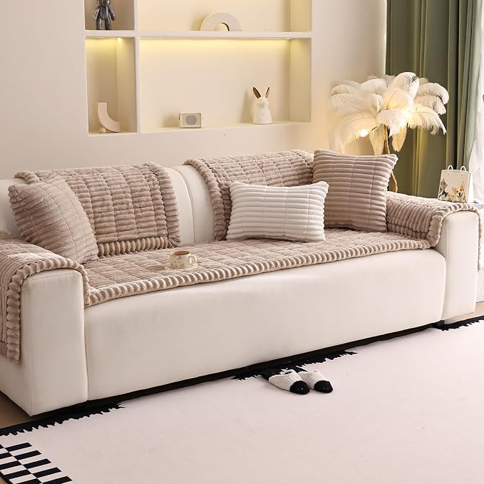 Couch Cover for Sofa, Sectional Couch Cover for Dogs, Sofa Cover Washable, Cushion Cover Blanket Pad Bed Mat for Pets, Fleece Furniture Protector, Brown, 23.6x82.7in