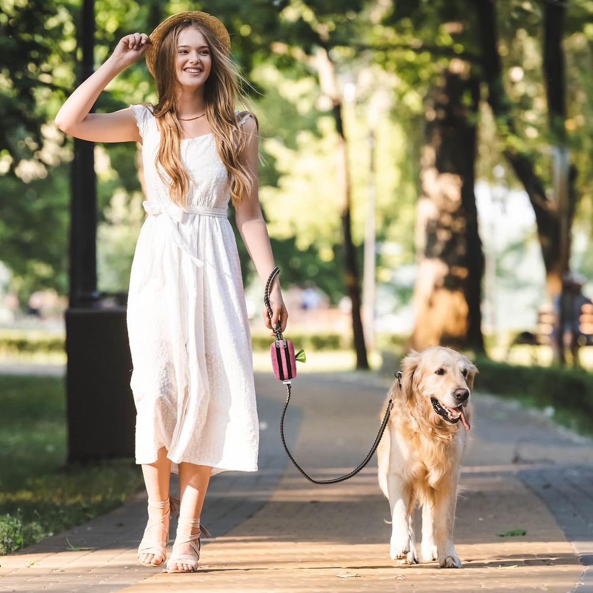 Dog Poop Bag Holder for Leashes - Dog Poop Bag Dispenser and Treat Holder with 2 Waterproof Pouches for Pet Waste Bags and Walking Accessories + 1 Free Roll - Leashrr 2.0 (Black)