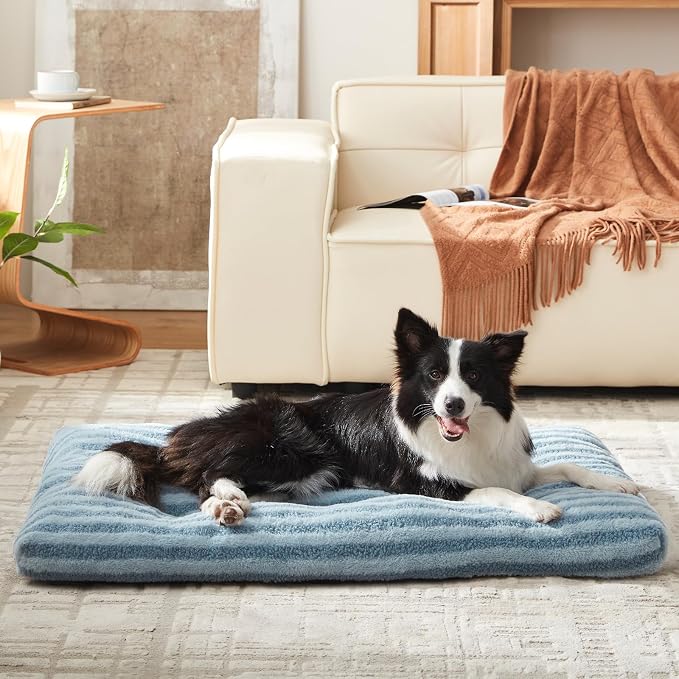 FURTIME Washable Small Dog Bed, Deluxe Dog Crate Beds | Comfy Fluffy Kennel Pad Anti-Slip Pet Sleeping Mat for Puppy/Cat, Machine Washable Dogs Pillow, 23"x18"x3", Blue
