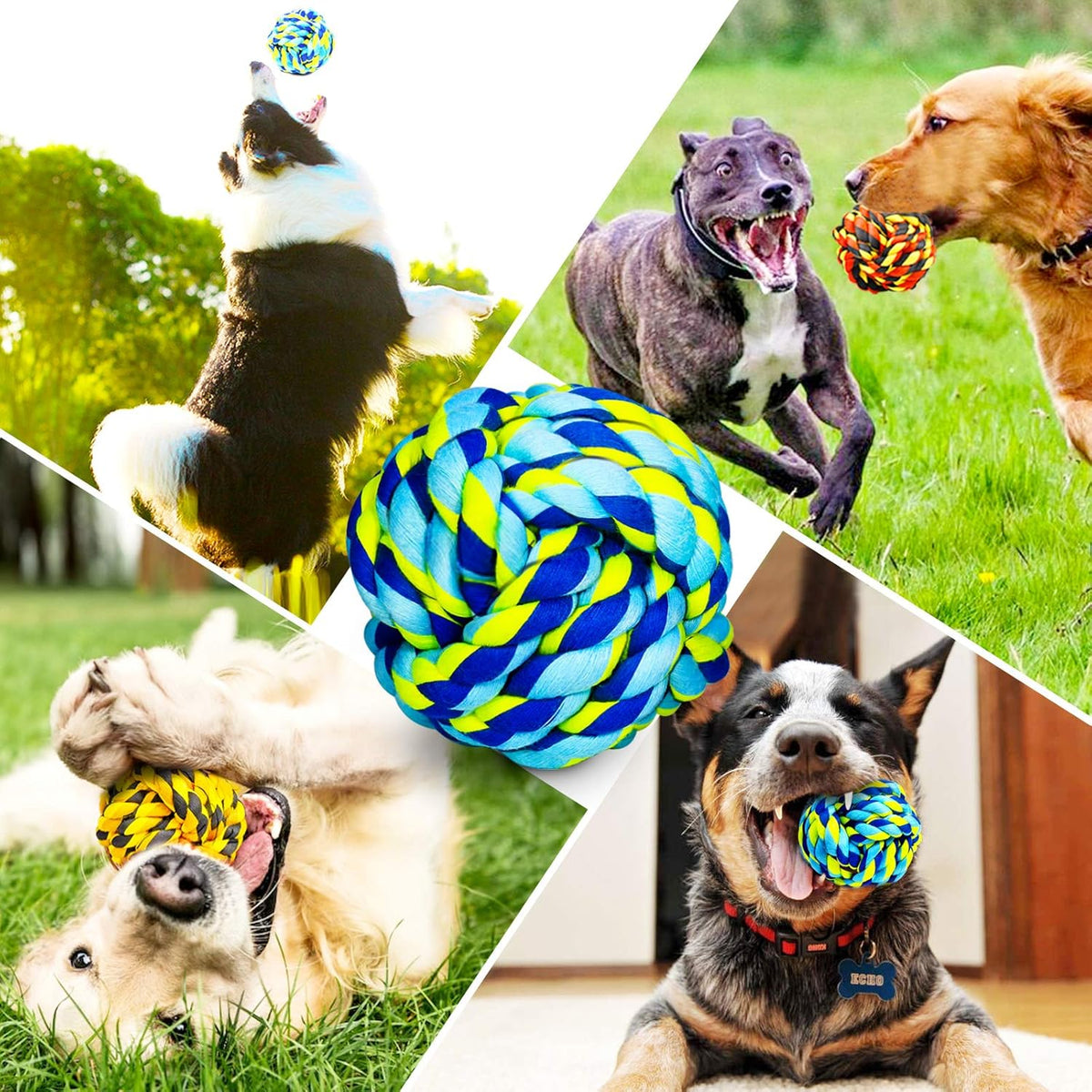 SHARLOVY Dog Toys for Aggressive Chewers, Dog Balls for Large Breeds, Heavy Duty Cotton Rope Chew Toys with Tough Twisted for Medium Breeds, 6 Pack Indestructible Chew Toys