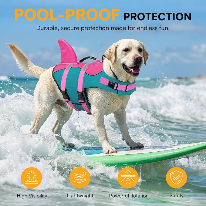 Shark Dog Life Jacket - Adjustable Reflective Pet Life Preserver With Rescue Handle - Green XL