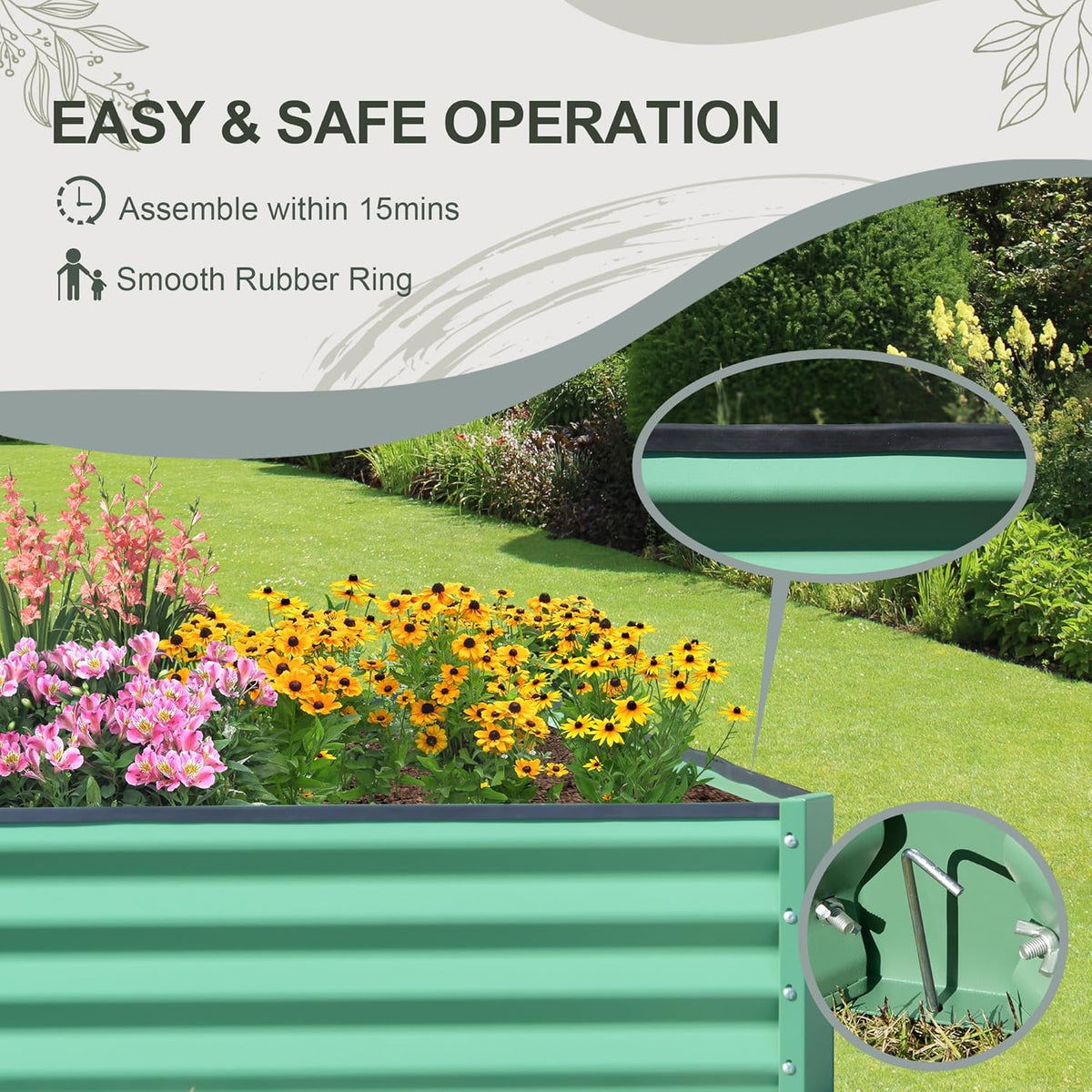 Domi Galvanized Raised Garden Bed, 6x3x1Ft Thickening Metal Planter Box for Vegetables Bottomless for Backyard Outdoor, 1" Deep w/ 128 Gallon Capacity - Green