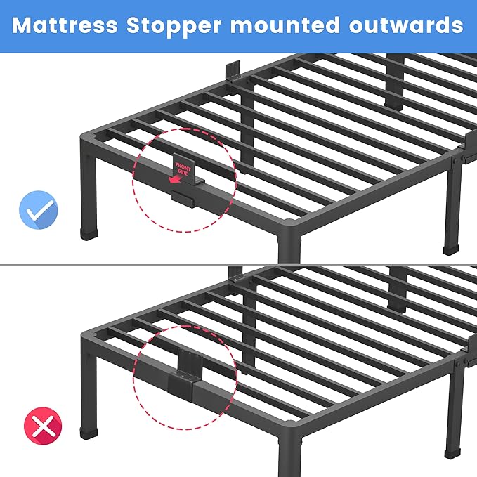 MAF 14 Inch Full Size Metal Platform Bed Frame with Round Corner Legs, 3000 LBS Heavy Duty Steel Slats Support, Noise Free, No Box Spring Needed, Easy Assembly