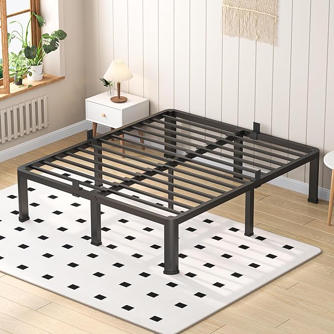 20 Inch Queen Heavy Duty 3500 lbs Bed Frame with Round-Corner Legs & Anti-Squeak Design – Quick Assembly Metal Platform, No Box Spring Needed
